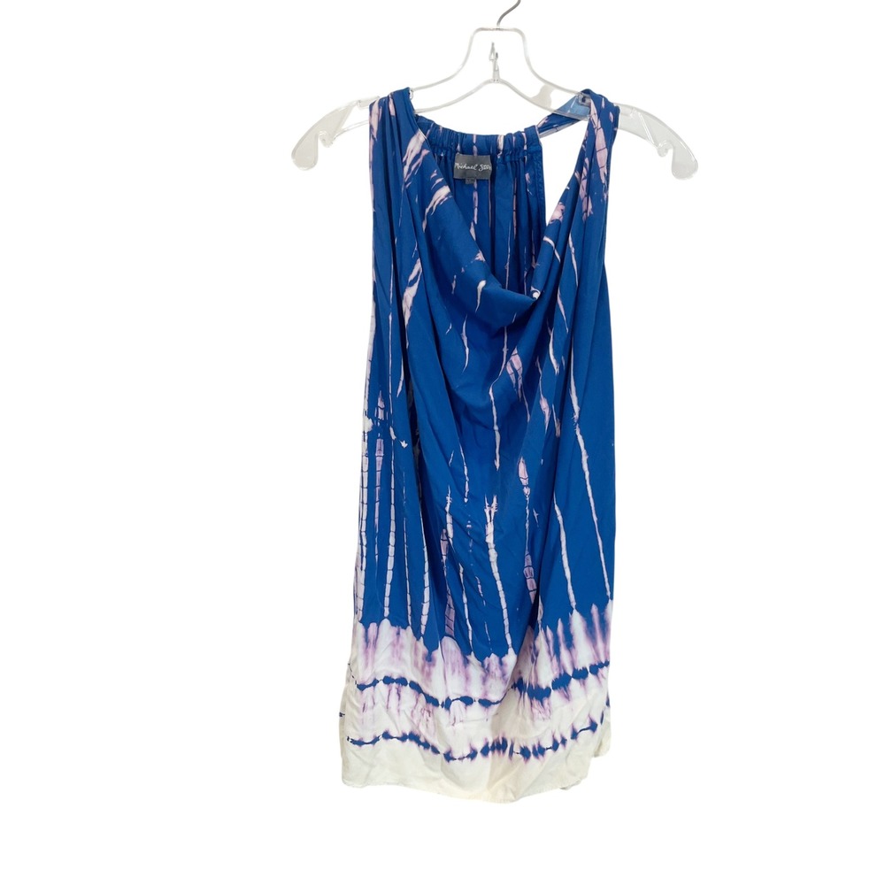 Michael Stars Blue Tie Dye Cowl Neck Racerback Mini Dress Boho Size Large